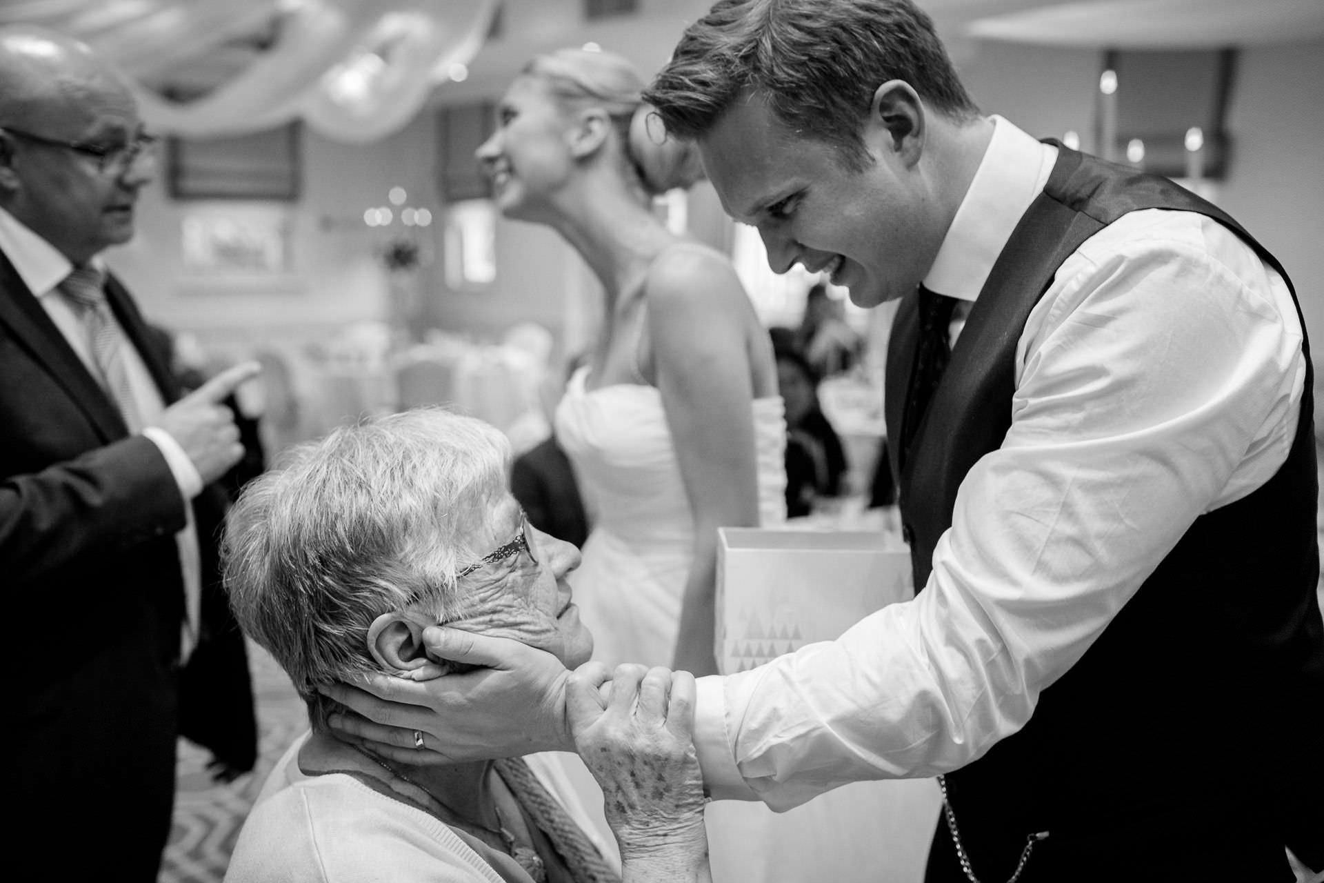 Wotton House wedding emotional moment between groom and his grandmother
