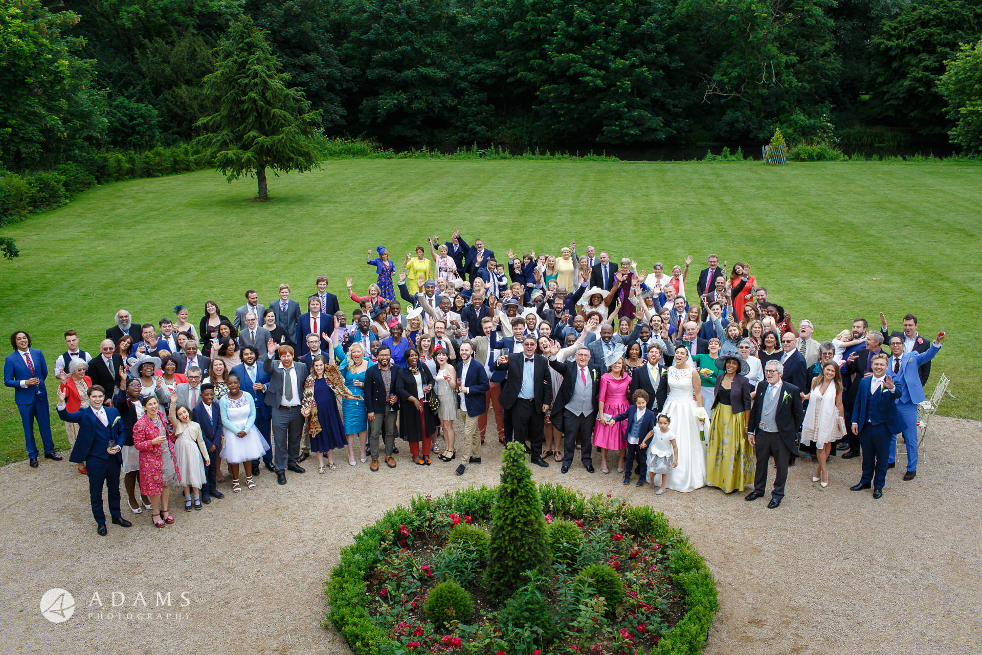group shot of a wedding party at Morden Hall wedding by photographer