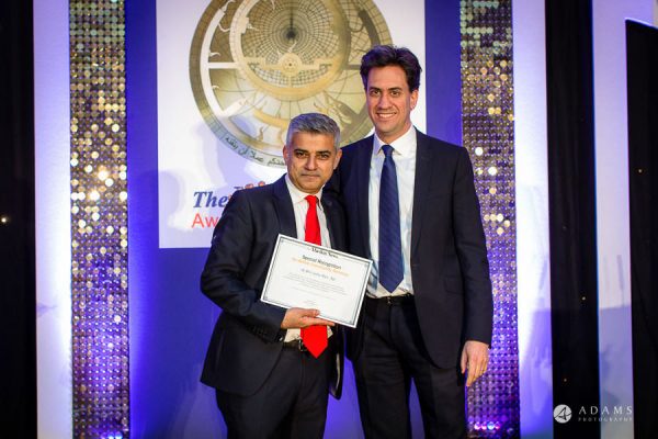 London event photographer Ed Miliband and Sadiq Khan posing for a photo