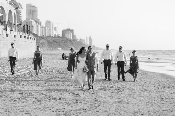 Jewish Bridal Party Walking Beach Photography Tel Aviv