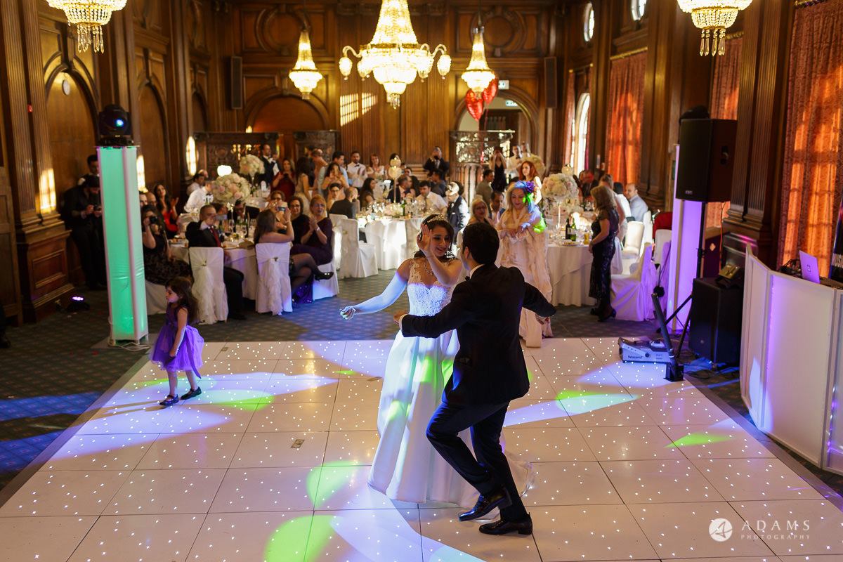 pinewood studios wedding photography marreid coupel dance in front of their guests
