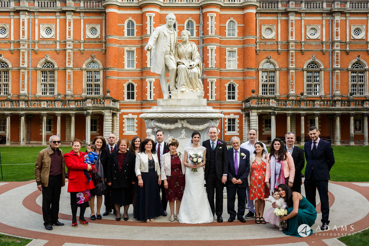 royal holloway wedding group photo of both families