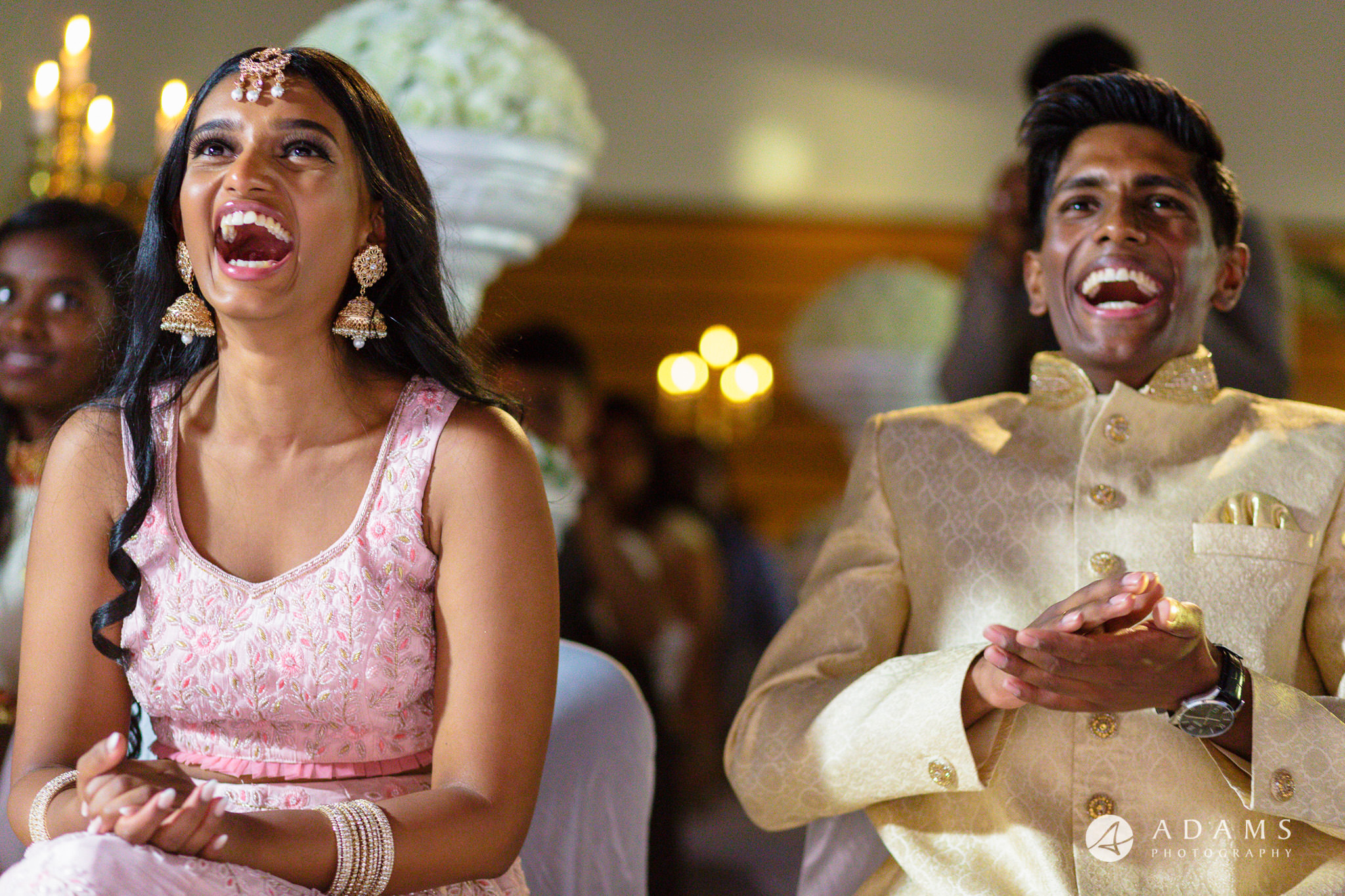 Oslo Tamil Wedding bride and groom laughing