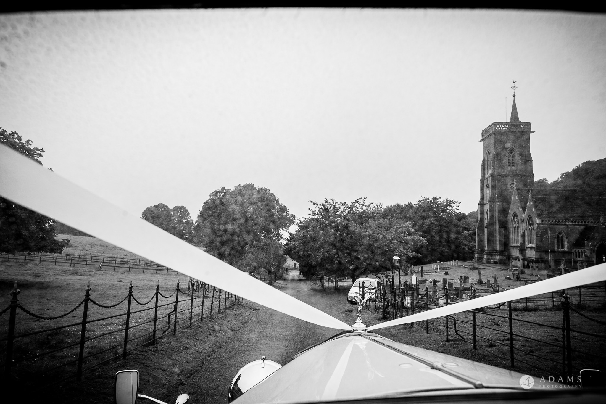 St Audries Park wedding view from the wedding car on the fields and road tot eh venue