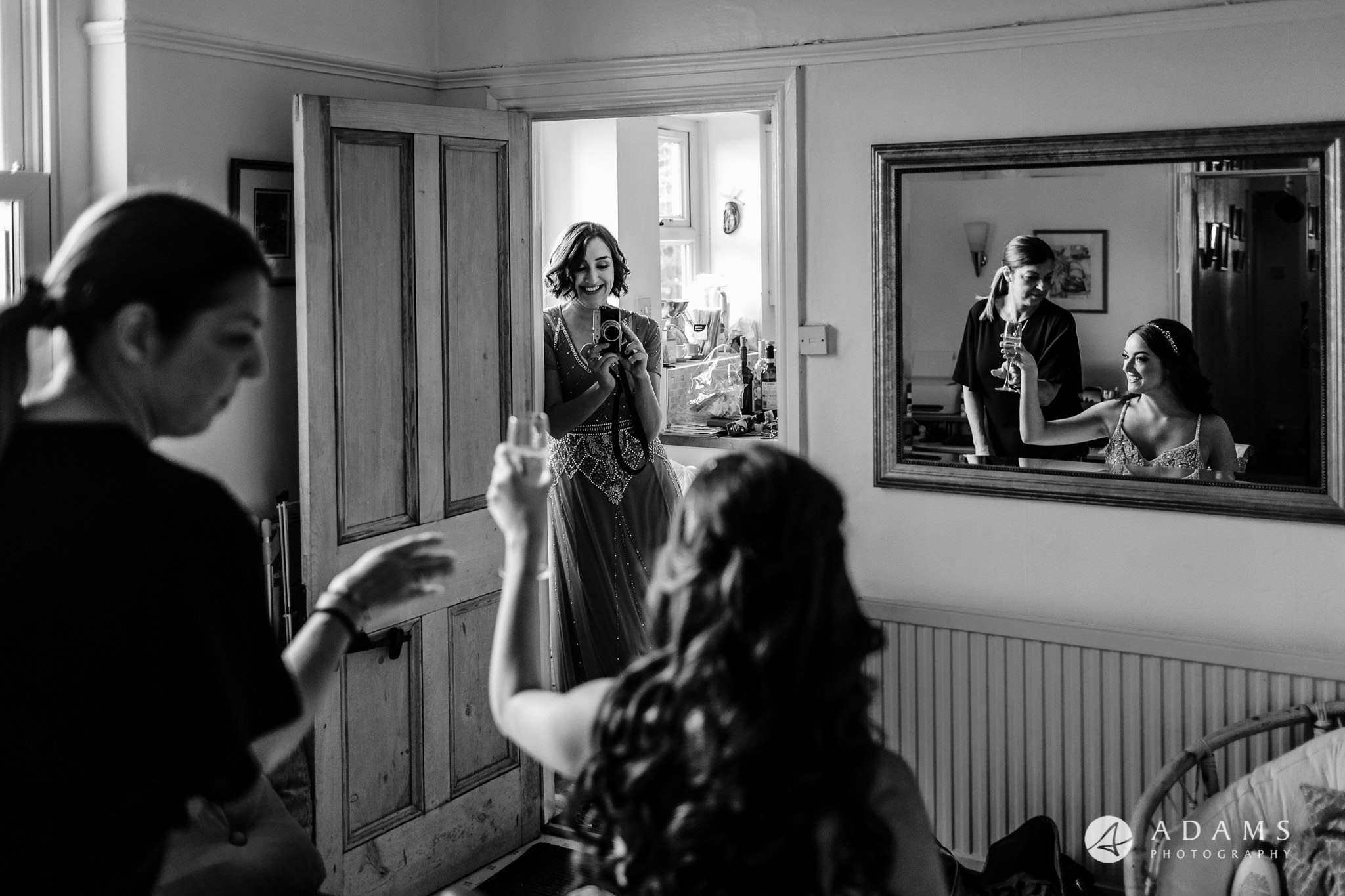black and white wedding photos bride getting ready