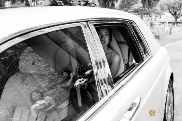 bride arriving in her car