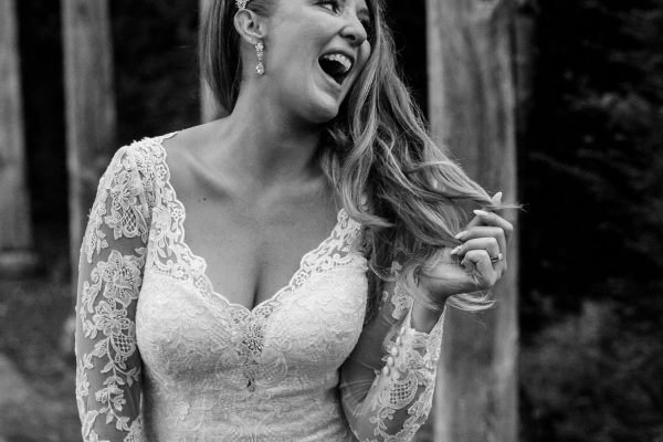 black and white photo of the bride
