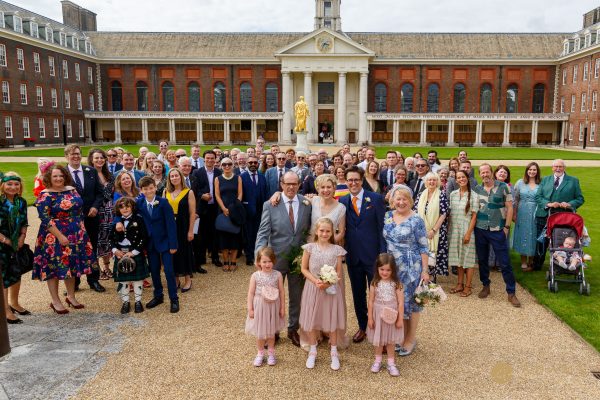 Group photo at Royal Hospital Chelsea wedding