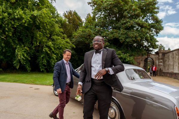 groom arrival at his wedding at Blenheim Palace