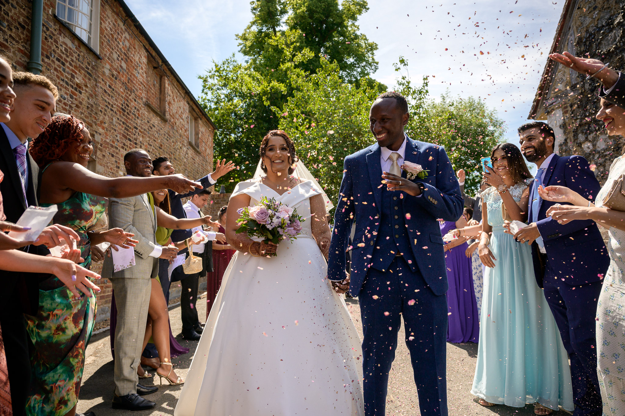 Confetti shot of the married couple at Dorney Court