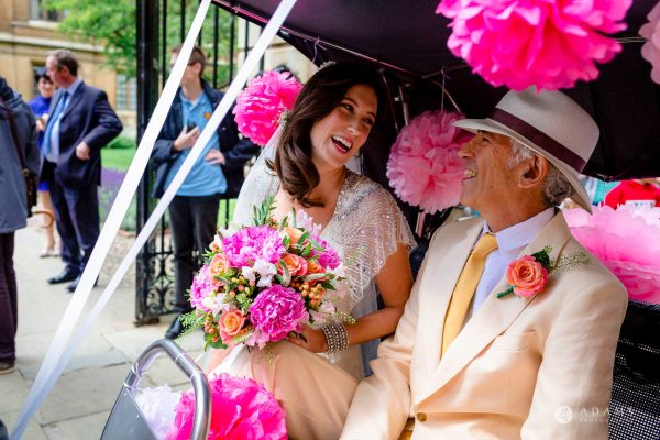 Bride arrived with her father to her wedding in Cambridgeshire
