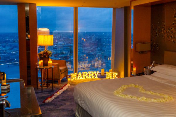 Marry Me sign for Wedding Proposal Shard Hotel in London