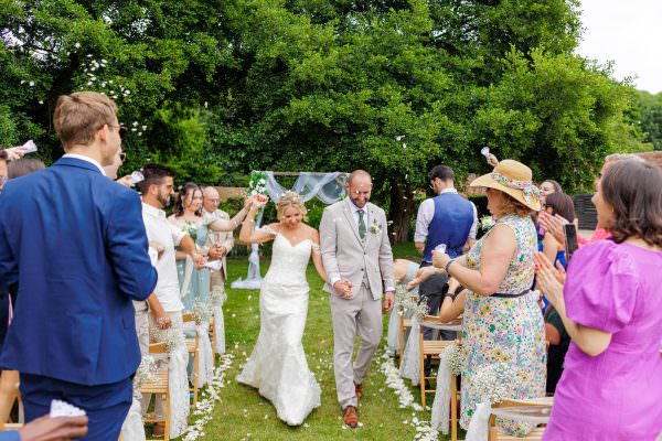 Happy Couple after their wedding ceremony at Leez Priory