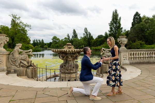 The moment of London proposal Kensington Park Italian Gardens man kneeling