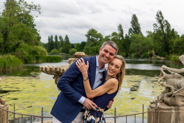 Happy Couple hugging each other after the proposal at Italian Gardens
